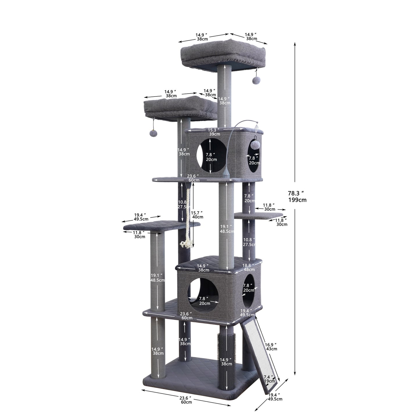 Kingdom 78 Inch Cat Tree, 8 Levels and 2 Condos, Gray