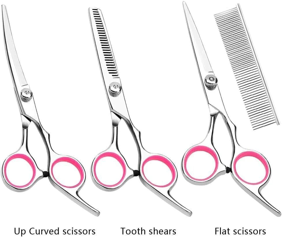 Pet Dog Grooming Scissors Stainless Straight Curved Thinning Shears Trimmer Kits