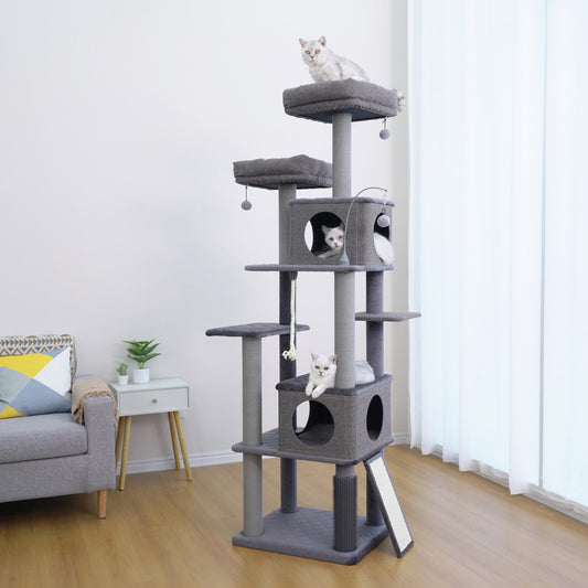 Kingdom 78 Inch Cat Tree, 8 Levels and 2 Condos, Gray