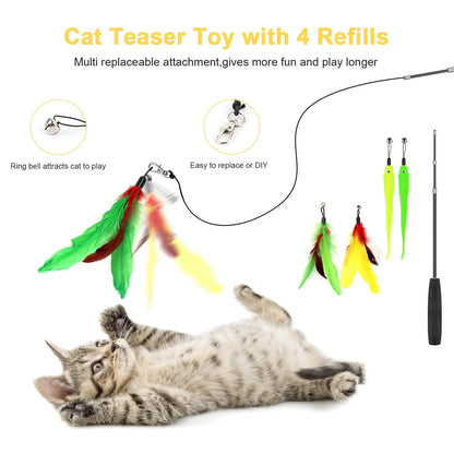 34Pcs Cat Toys Kitten Toys,Interactive Cat Toys Set with Collapsible Cat Tunnels Tent for Indoor Cats,Retractable Cat Wand Toys Catnip Toys Cat Feather Teaser Fluffy Mouse Crinkle Balls for Cat,Kitty