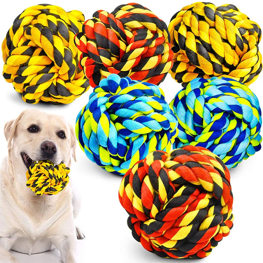 XL Dog Chew Toys for Aggressive Chewers, Dog Balls for Large Dogs, Heavy Duty Dog Toys with Tough Twisted, Dental Cotton Dog Rope Toy for Medium Dogs, 6 Pack Indestructible Puppy Teething Chew Toy